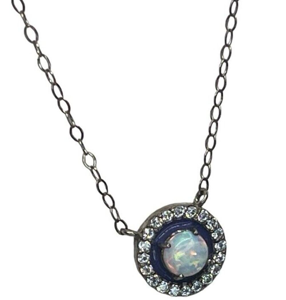 Natural Blue Topaz (3/4 ct) Sterling Silver Necklace Luxury Women's Fashion NEW